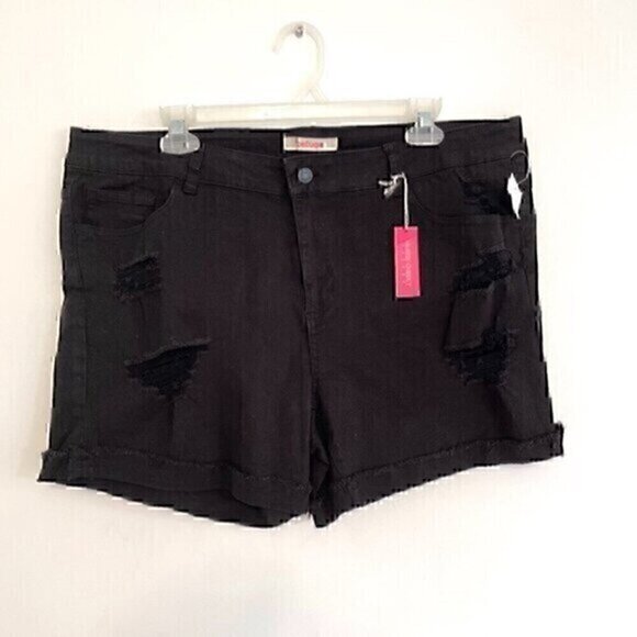 NEW NWT REFUGE Hi-Rise Cheeky Jean Shorts Black High Waisted 5" Inseam Cuffed 18 - Picture 2 of 12